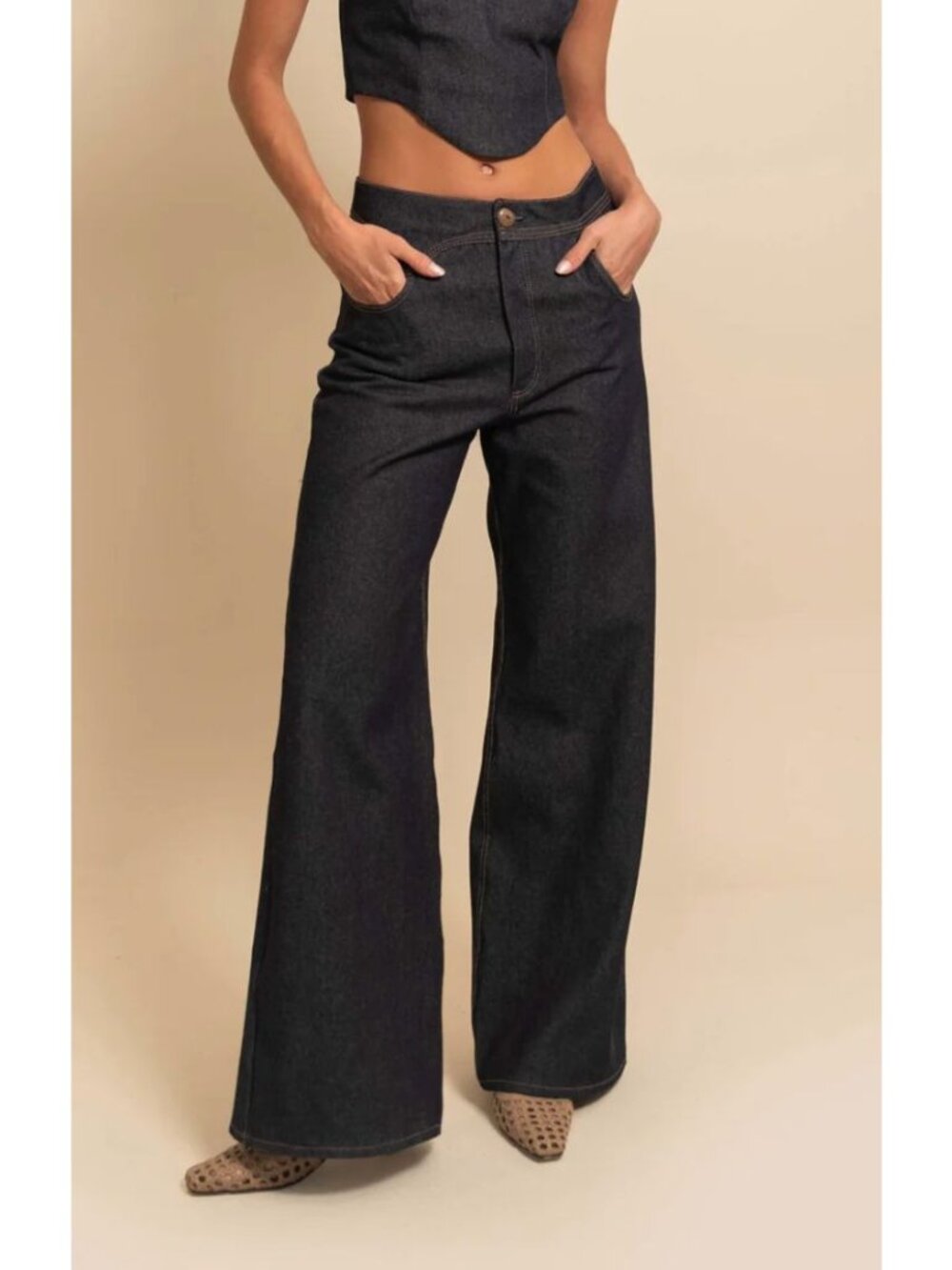 AZULU Mason Jeans Dark Blue Denim Wide Leg Size XXS